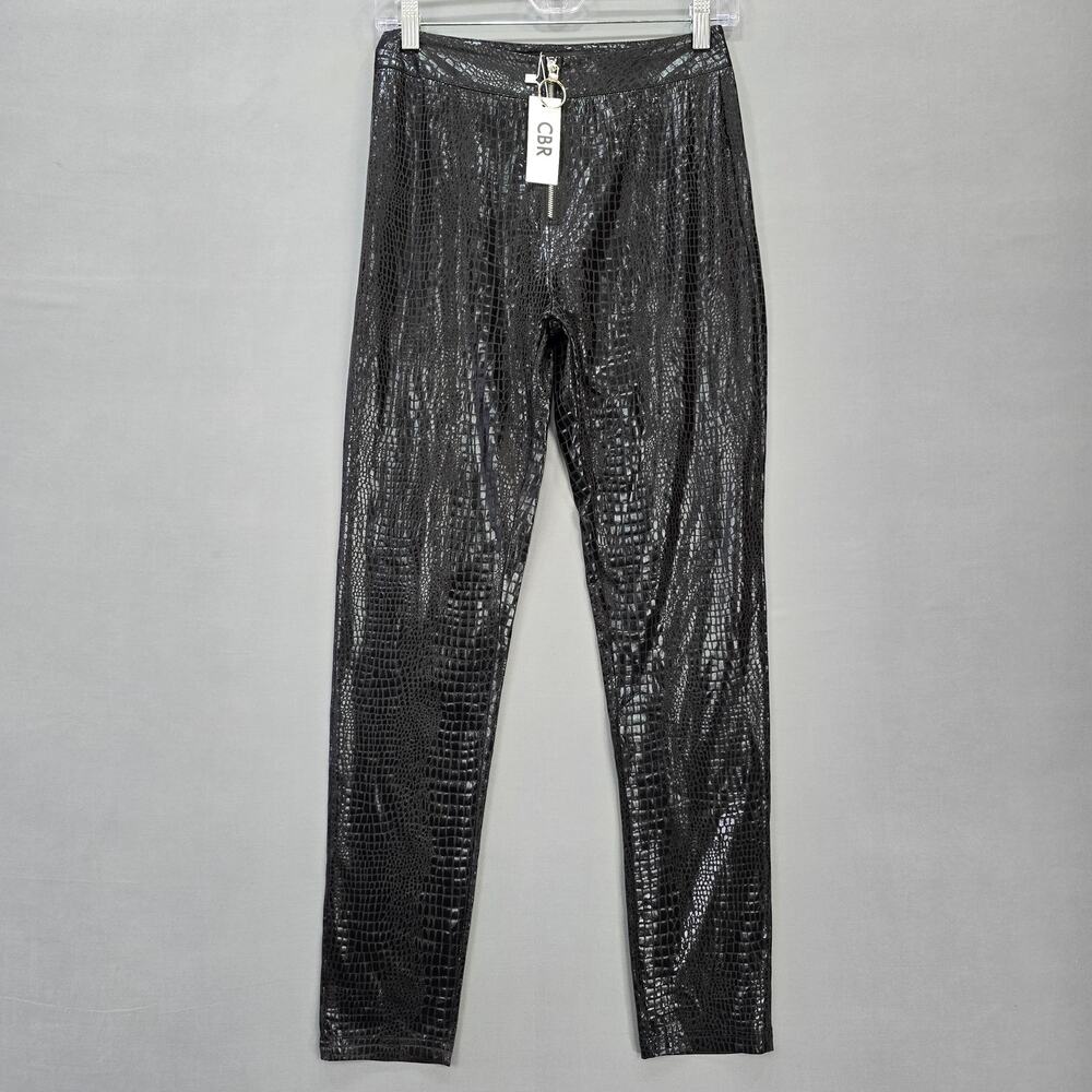 CBR Black Leggings NEW Skinny Reptilian Scale Printed Zip High Rise Women Size S